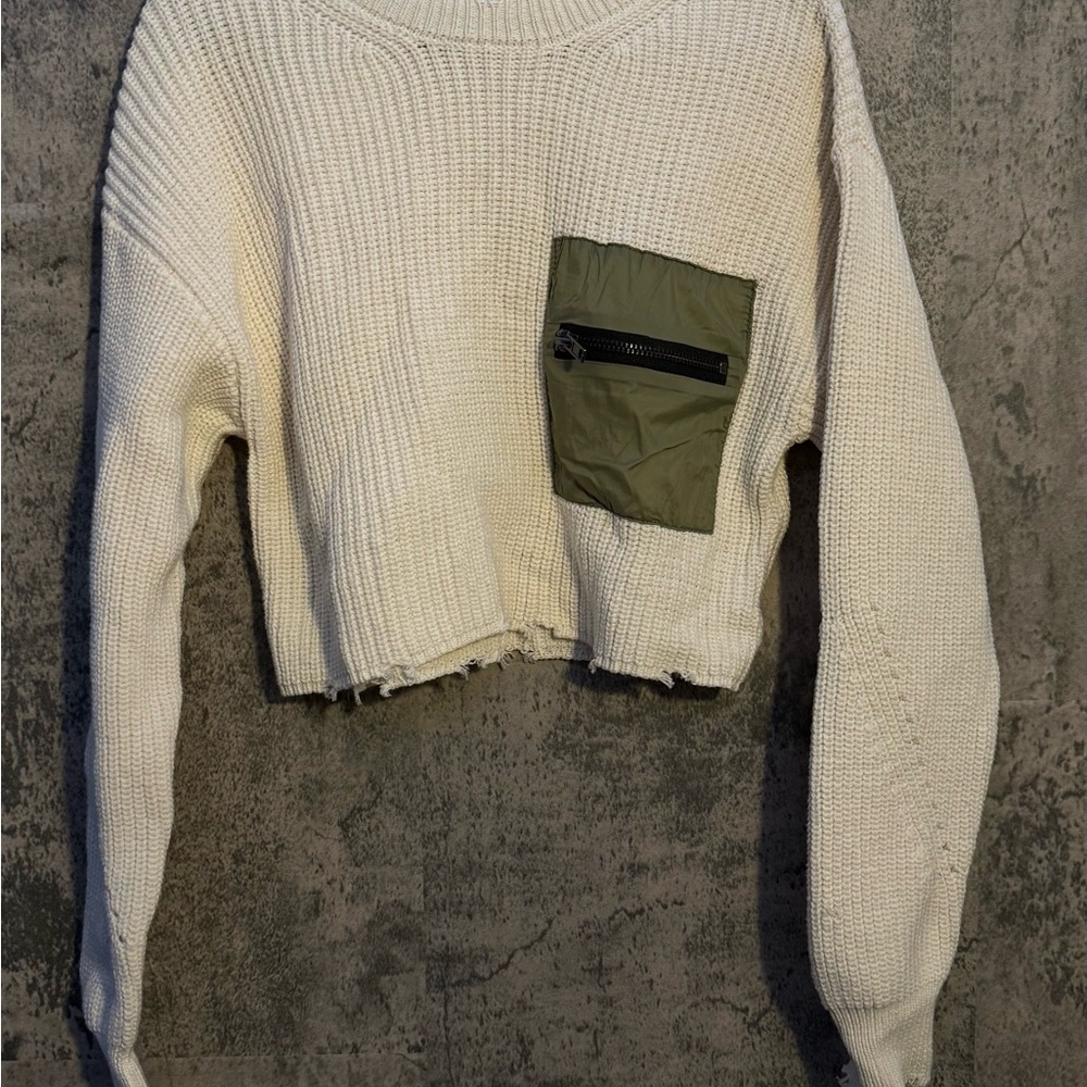 Forever 21 Cream Off-the-Shoulder Sweater with Olive Pocket